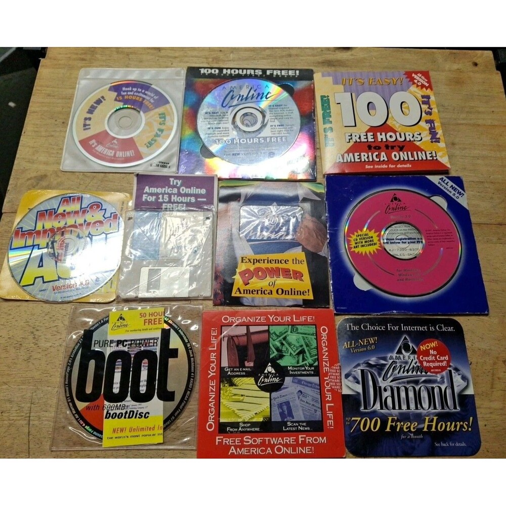 Lot of 10 Vintage America Online Disks CD's and AOL 3.5" Floppy Diskettes